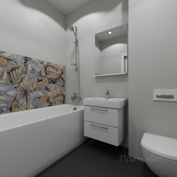 ALMA ceramica 2026, Спектор (сер), Два декора над ванной и основная плитка №2