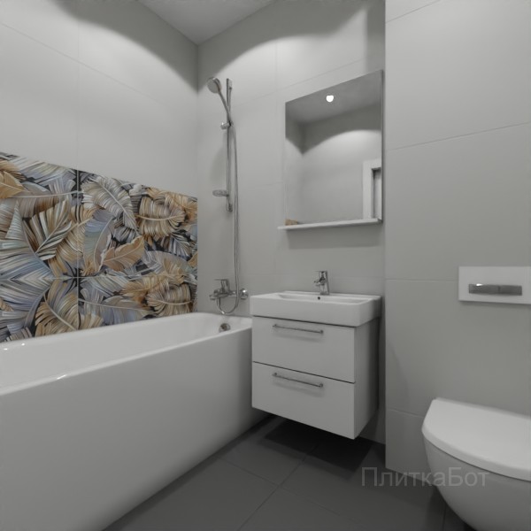 ALMA ceramica 2026, Спектор (сер), Два декора над ванной и основная плитка №3