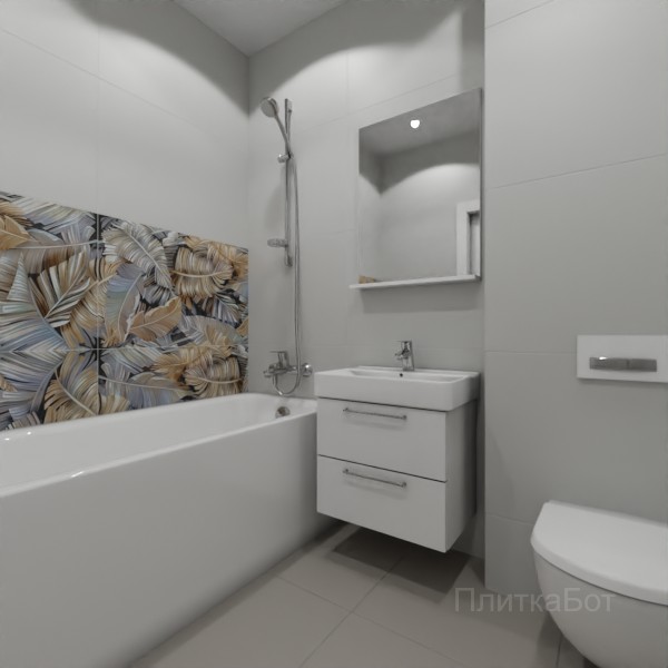ALMA ceramica 2026, Спектор (сер), Два декора над ванной и основная плитка №4