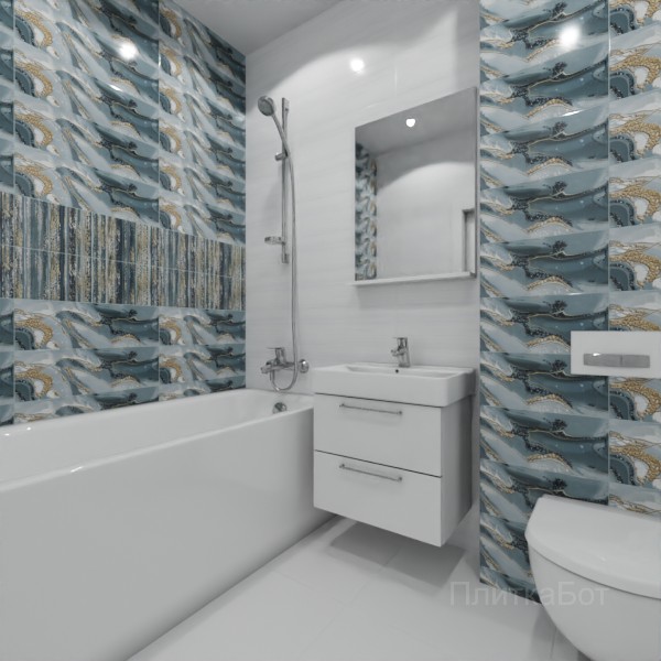 ALMA ceramica 2026, Тори, Два декора над ванной, контраст у инсталляции №1