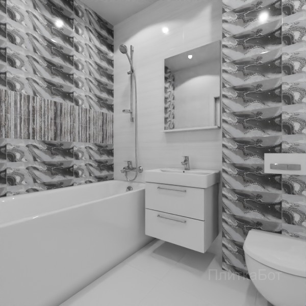 ALMA ceramica 2026, Тори (сер), Два декора над ванной, контраст у инсталляции №1