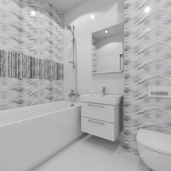 ALMA ceramica 2026, Тори (сер), Два декора над ванной, контраст у инсталляции №3