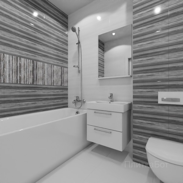 ALMA ceramica 2026, Тори (сер), Два декора над ванной, контраст у инсталляции №4