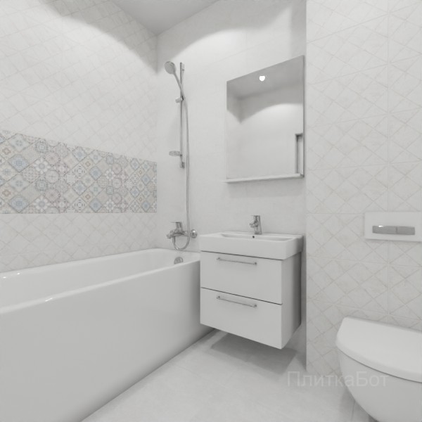 ALMA ceramica 2026, Тревис, Два декора над ванной, контраст у инсталляции №1