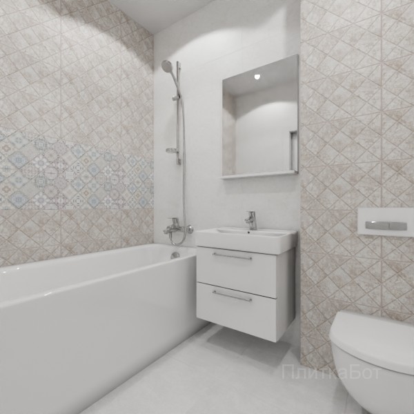 ALMA ceramica 2026, Тревис, Два декора над ванной, контраст у инсталляции №2