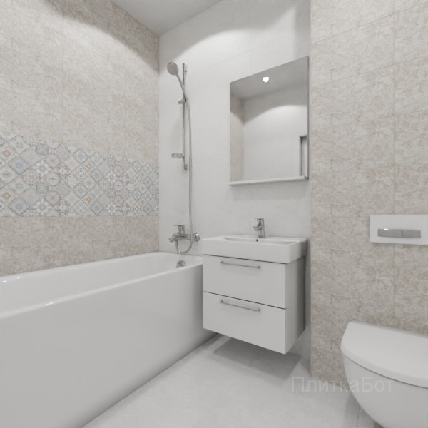 ALMA ceramica 2026, Тревис, Два декора над ванной, контраст у инсталляции №3