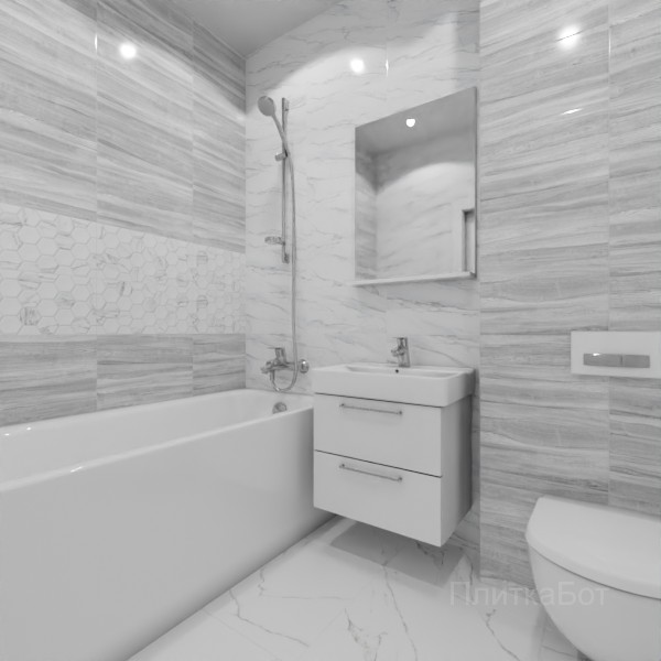 ALMA ceramica 2026, Вегас, Два декора над ванной, контраст у инсталляции №3