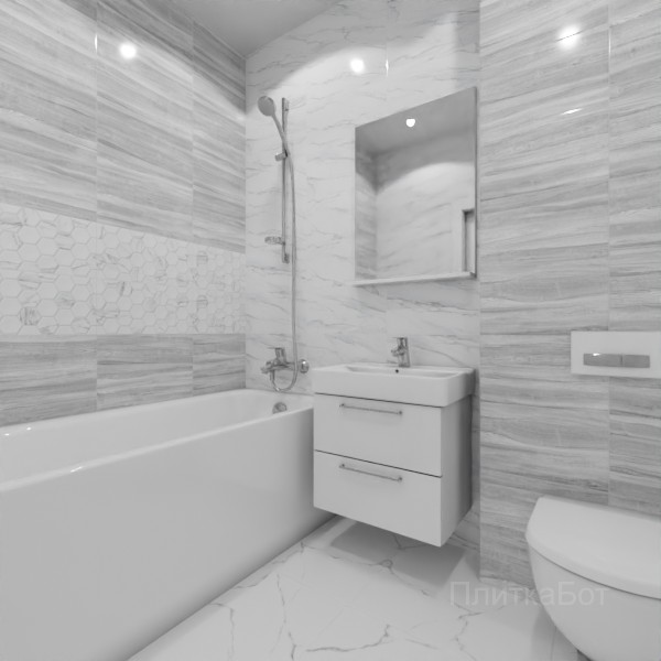 ALMA ceramica 2026, Вегас, Два декора над ванной, контраст у инсталляции №4