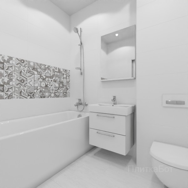 ALMA ceramica 2026, Вельвет, Два декора над ванной и основная плитка, палубная