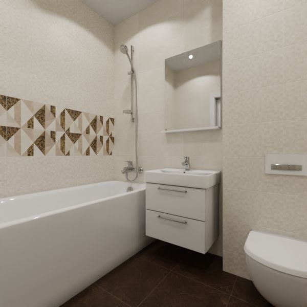 Global Tile, Fiori beige, Два декора над ванной № 1