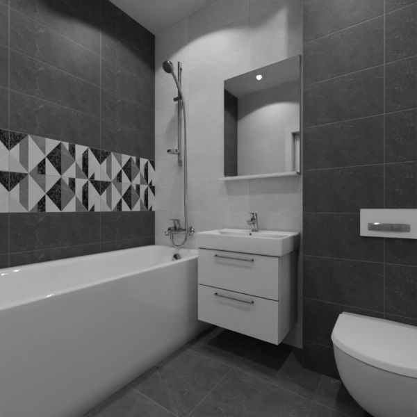 Global Tile, Fiori gray, Два декора над ванной № 1