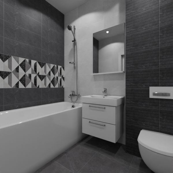 Global Tile, Fiori gray, Два декора над ванной № 3
