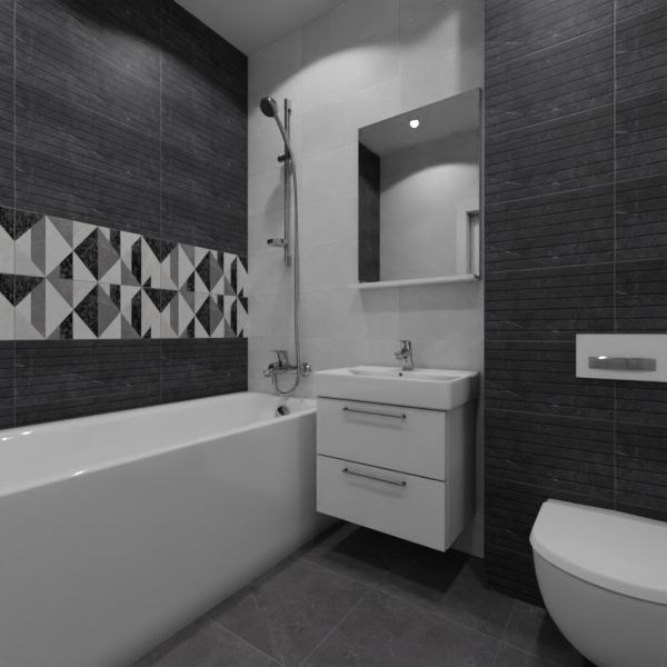 Global Tile, Fiori gray, Два декора над ванной №11