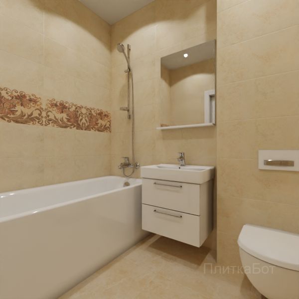 Gracia Ceramica, Alevera, Декор над ванной и основная плитка