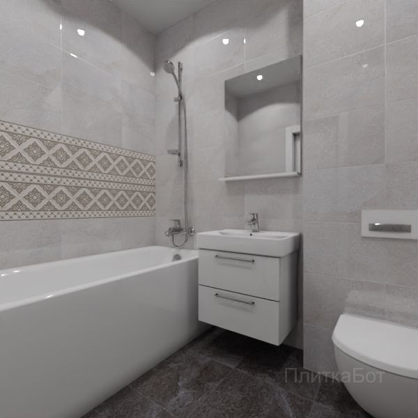 Gracia Ceramica, Elegance, Два декора над ванной и основная плитка