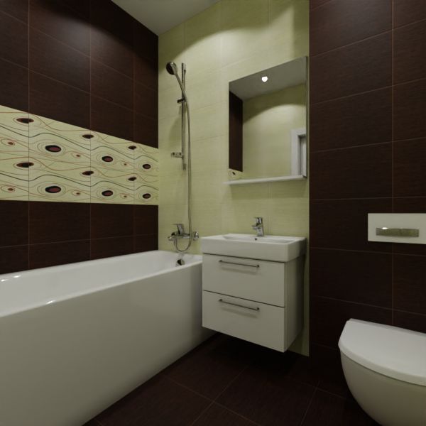 Керамин, Сакура (коричневый), Два декора над ванной № 1
