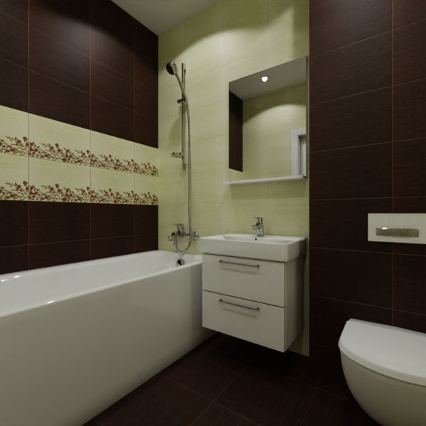 Керамин, Сакура (коричневый), Два декора над ванной № 2