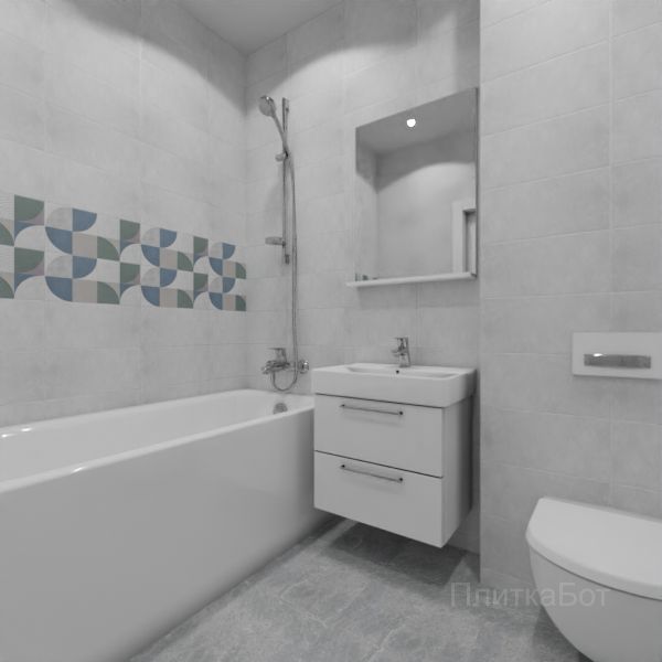 Laparet, Atlas (серый), Два декора над ванной и основная плитка № 1