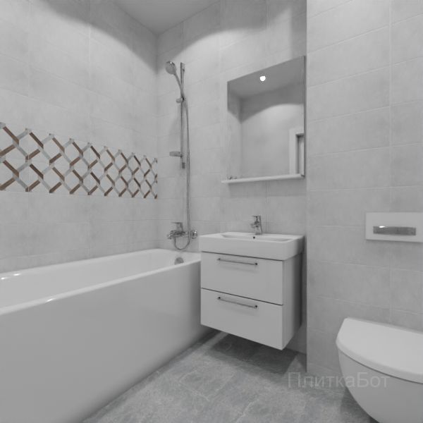 Laparet, Atlas (серый), Два декора над ванной и основная плитка № 3