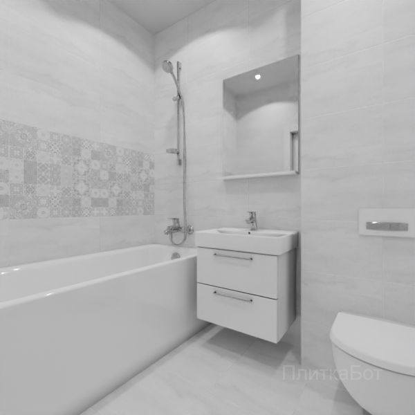 Laparet, Concrete (серый), Два декора над ванной и основная плитка № 4
