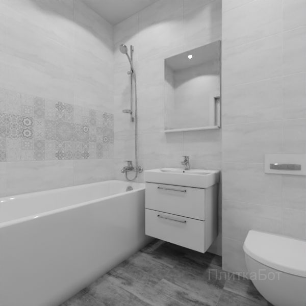 Laparet, Concrete (серый), Два декора над ванной и основная плитка № 7