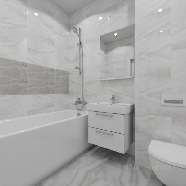 Laparet, Prime (серый), Два декора над ванной и основная плитка № 2