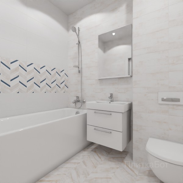 LB Ceramics, Блю Шеврон, Два декора над ванной и основная плитка № 2