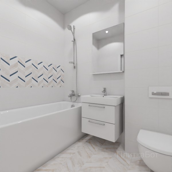 LB Ceramics, Блю Шеврон, Два декора над ванной и основная плитка № 4