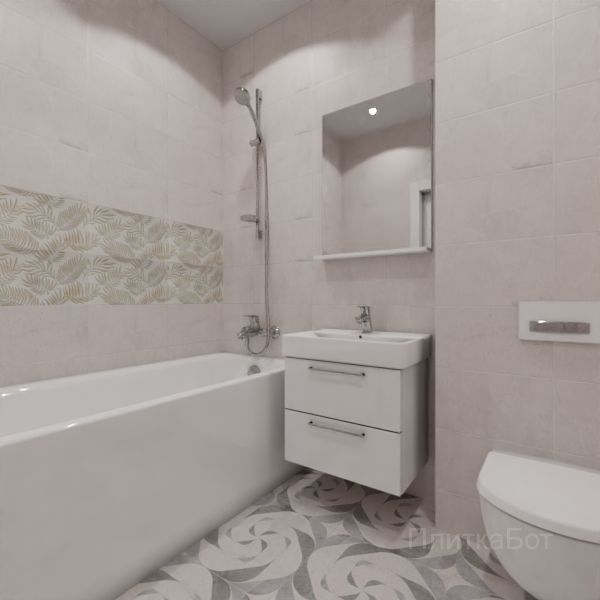 LB Ceramics, Каррарский мрамор и Лофт (светло-серая), Два декора над ванной и основная плитка № 2