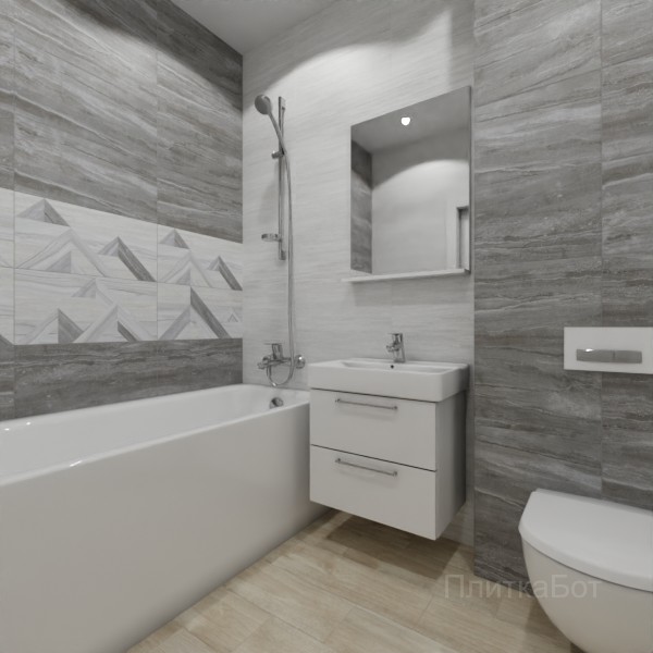 LB Ceramics 2026, Аспен, Два декора над ванной, контраст у инсталляции, палубная