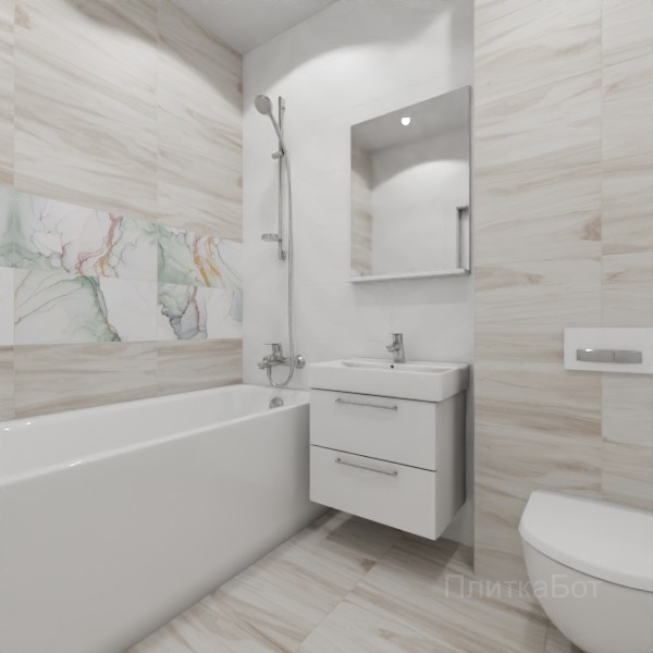 LB Ceramics 2026, Блисс, Два декора над ванной, контраст у инсталляции №4