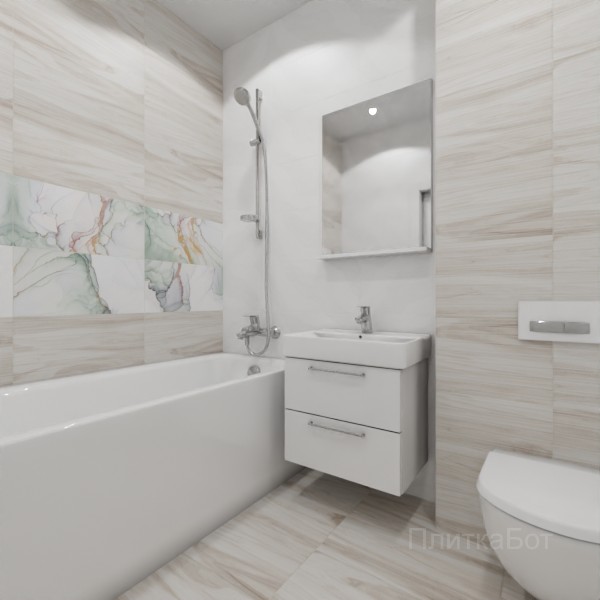 LB Ceramics 2026, Блисс, Два декора над ванной, контраст у инсталляции №5