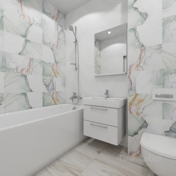 LB Ceramics 2026, Блисс, Два декора над ванной, контраст у инсталляции №6