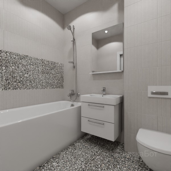 LB Ceramics 2026, Кэрролл, Два декора над ванной, контраст у инсталляции №1
