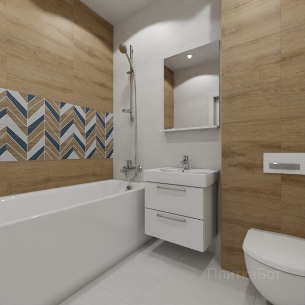 LB Ceramics 2026, Моррис, Два декора над ванной, контраст у инсталляции №1