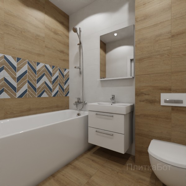 LB Ceramics 2026, Моррис, Два декора над ванной, контраст у инсталляции №2