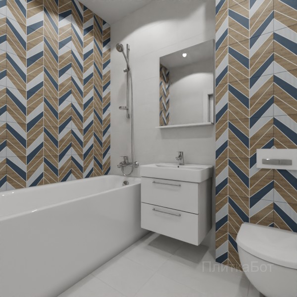 LB Ceramics 2026, Моррис, Два декора над ванной, контраст у инсталляции №3