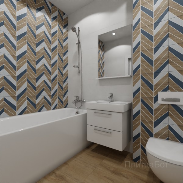 LB Ceramics 2026, Моррис, Два декора над ванной, контраст у инсталляции №4