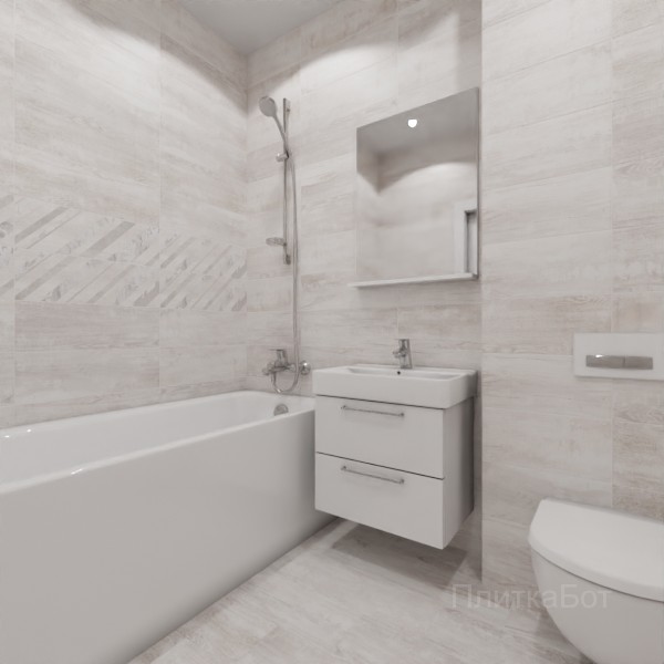 LB Ceramics 2026, Нордайс, Два декора над ванной и основная плитка, палубная