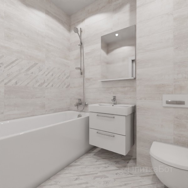 LB Ceramics 2026, Нордайс, Два декора над ванной и основная плитка