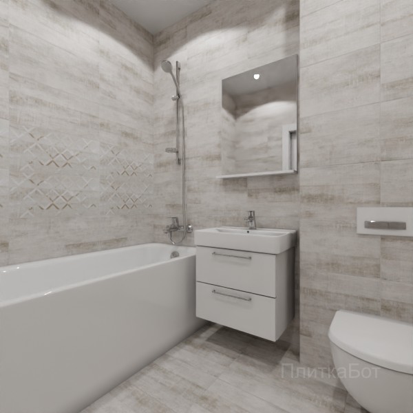 LB Ceramics 2026, Сноувинд, Два декора над ванной и основная плитка №1