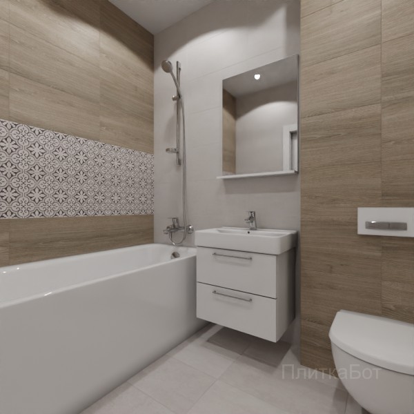 LB Ceramics 2026, Винтаж Вуд, Два декора над ванной, контраст у инсталляции №41