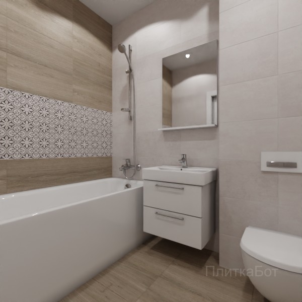 LB Ceramics 2026, Винтаж Вуд, Два декора над ванной №44