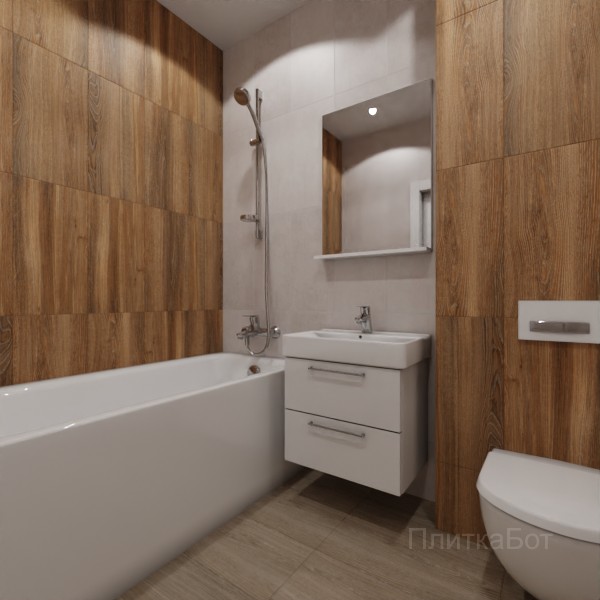 LB Ceramics 2026, Винтаж Вуд, Контрастные стены вертикально, контраст у инсталляции №104