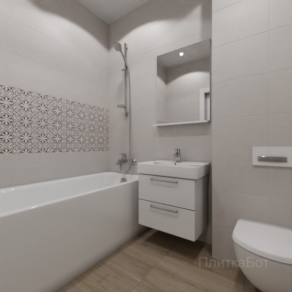 LB Ceramics 2026, Винтаж Вуд, Два декора над ванной и основная плитка №14