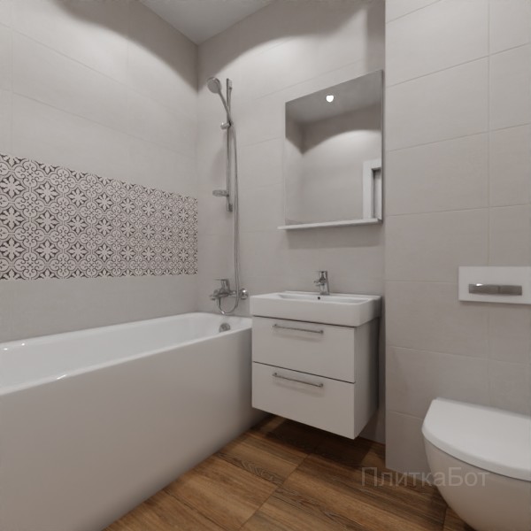 LB Ceramics 2026, Винтаж Вуд, Два декора над ванной и основная плитка №16