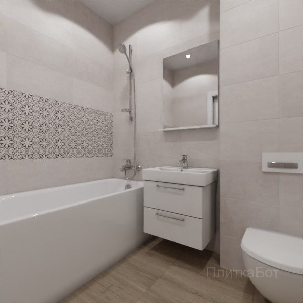 LB Ceramics 2026, Винтаж Вуд, Два декора над ванной и основная плитка №20