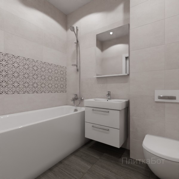 LB Ceramics 2026, Винтаж Вуд, Два декора над ванной и основная плитка №21