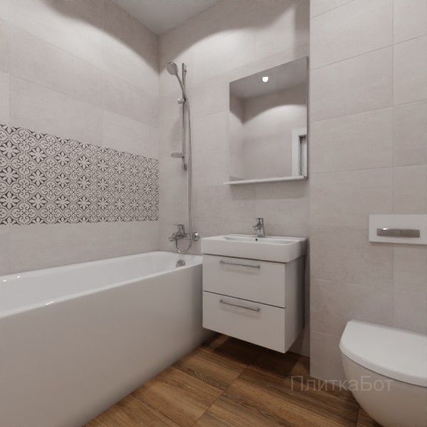 LB Ceramics 2026, Винтаж Вуд, Два декора над ванной и основная плитка №22