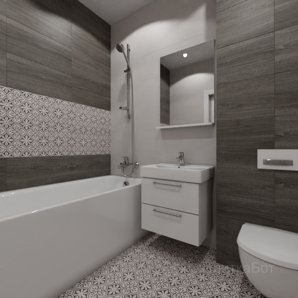 LB Ceramics 2026, Винтаж Вуд, Два декора над ванной, контраст у инсталляции №48